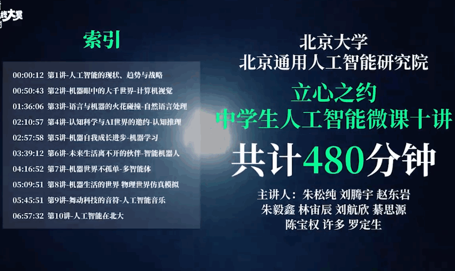 北京大学《中学生人工智能微课十讲》共计480分钟
